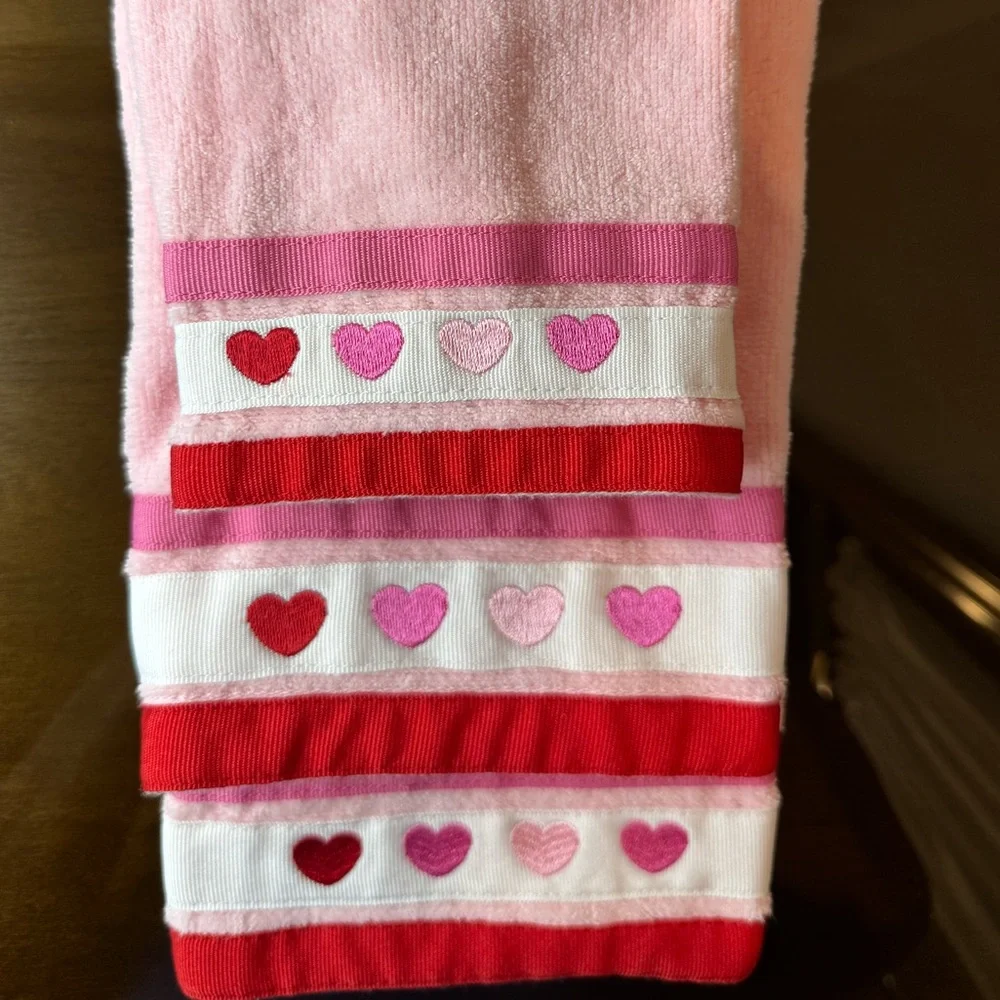 Pink Heart Embroidered Towels